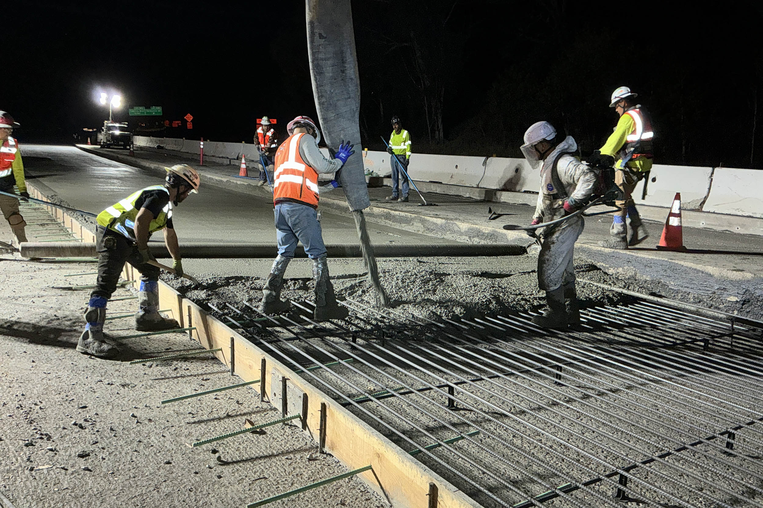 Nighttime construction work on Santa Barbara South